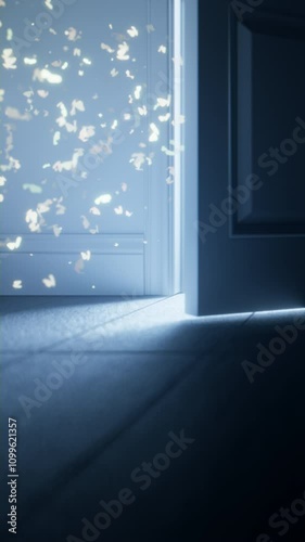 Door Opening, Bright Shining Glowing Light Appears in Dark Room