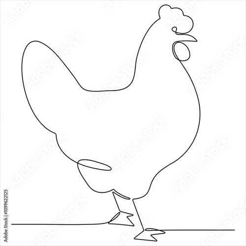 Continuous single line drawing of chicken chicken hen simple line art design vector illustration