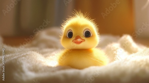 Wallpaper Mural Adorable Yellow Chickling Resting Softly on Fluffy Fabric Torontodigital.ca