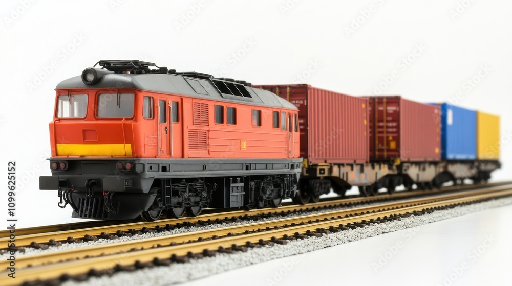 Fototapeta premium Cargo Train with Containers on Isolated Background