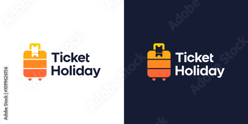 Holiday ticket logo design. Suitcase logo with ticket design vector symbol icon
