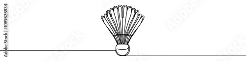 Minimalist vector illustration representing a shuttlecock, drawn with a single continuous black line on a white background