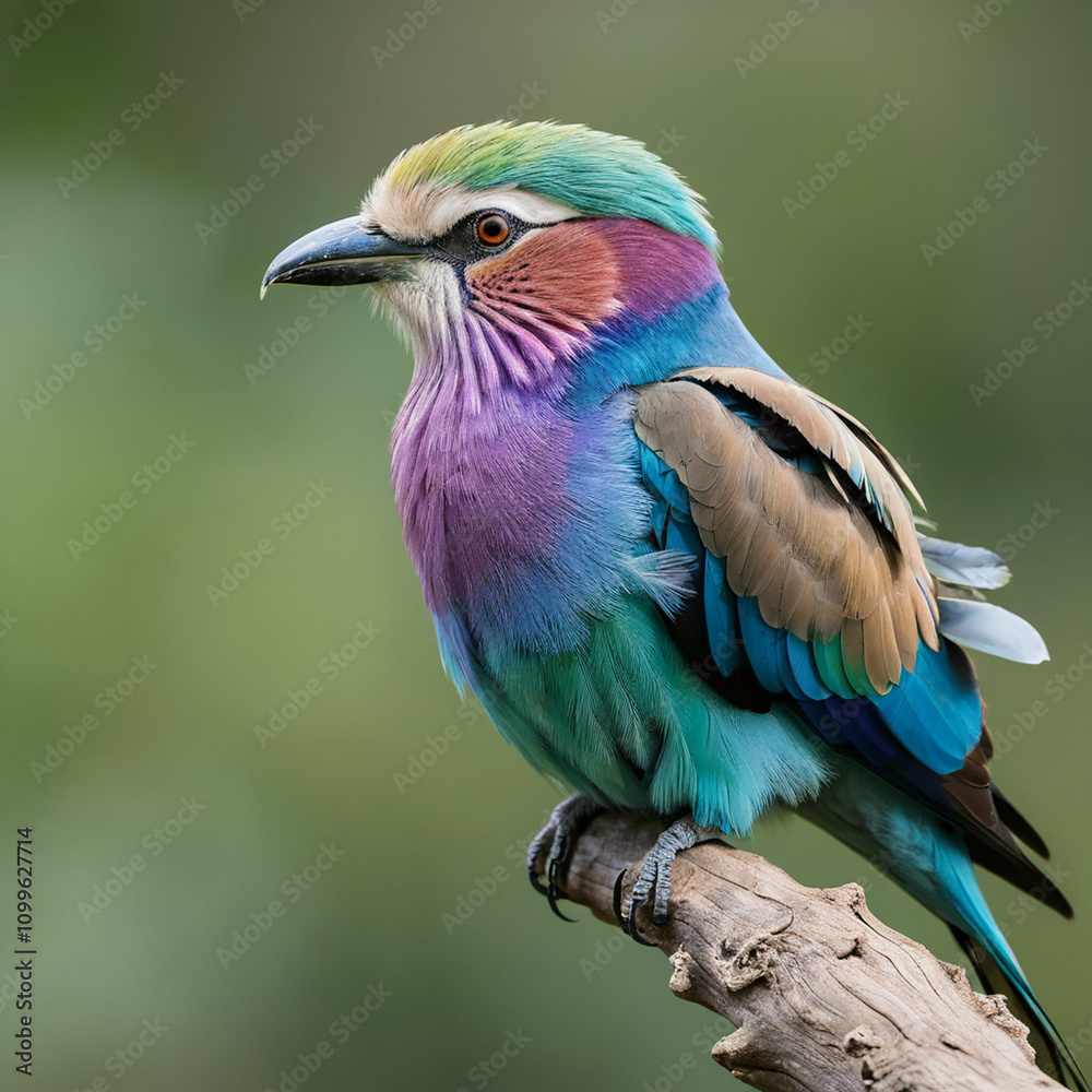 Obraz premium The lilac-breasted roller displays a stunning rainbow effect with its mix of purple,