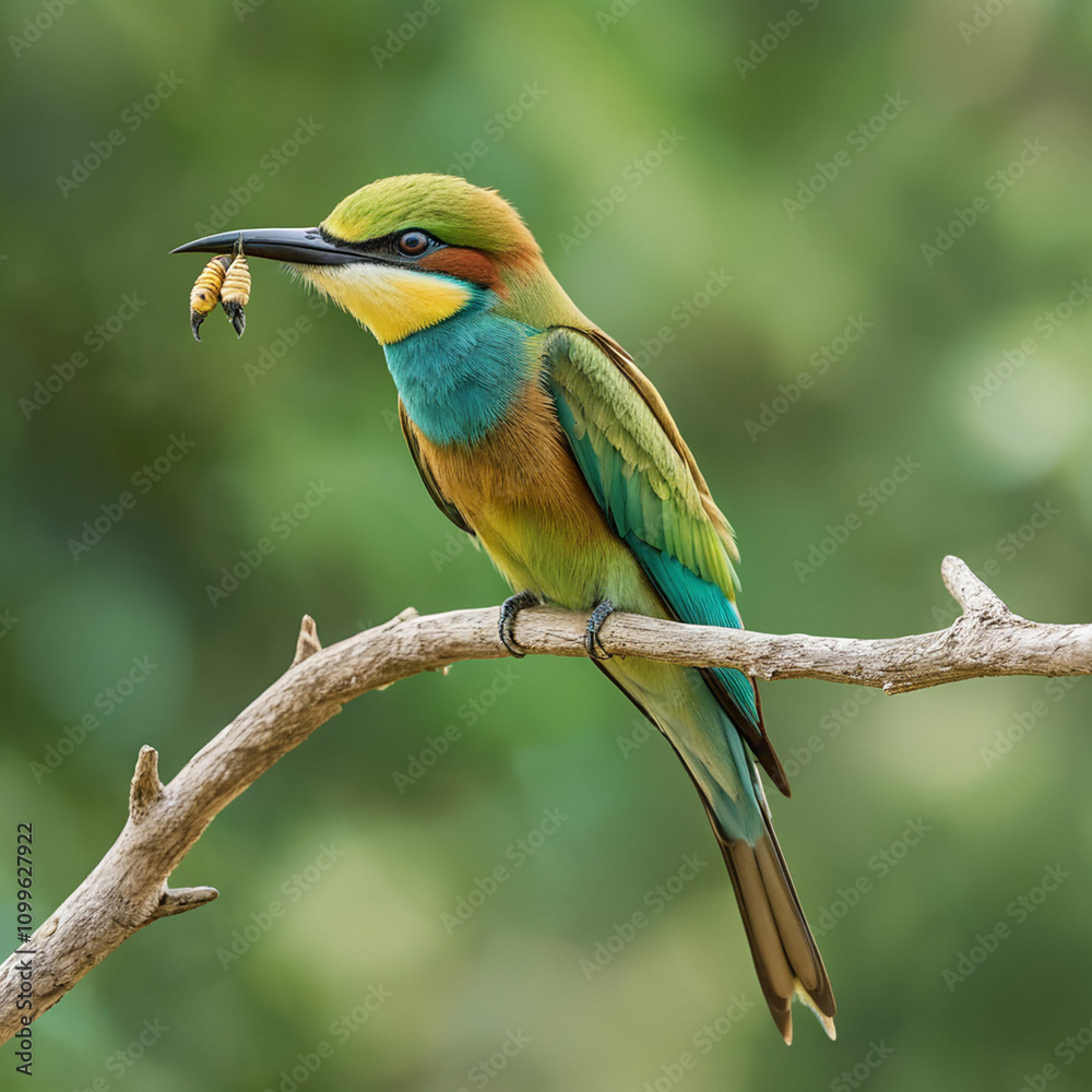 Fototapeta premium The bee-eater, with vivid green, yellow, and blue feathers,