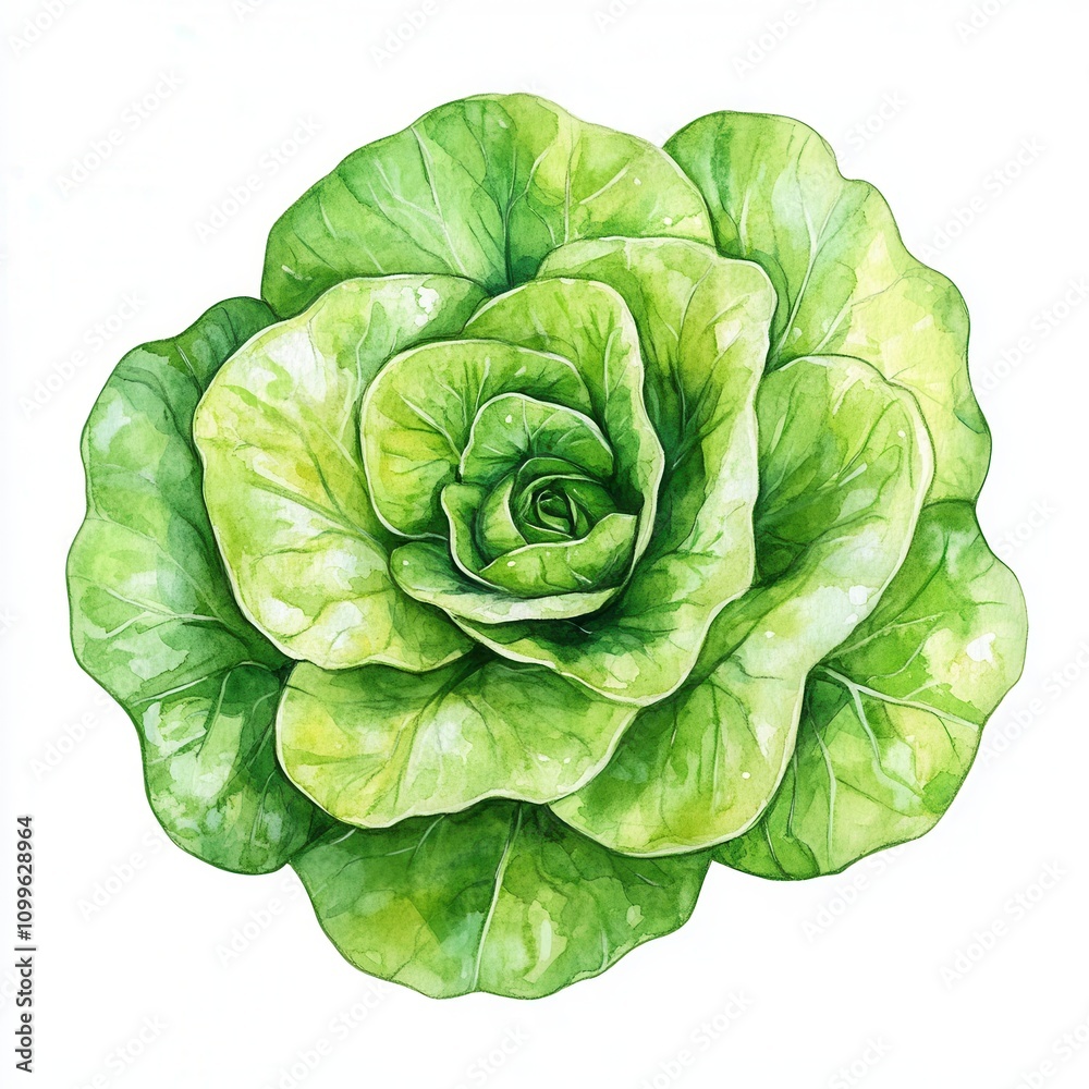 Obraz premium Fresh green lettuce illustration on white background.