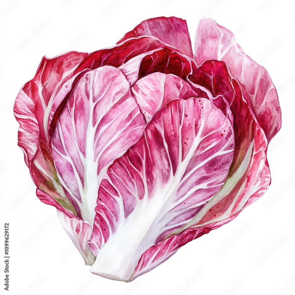 Obraz premium Fresh radicchio lettuce with vibrant red and white leaves.