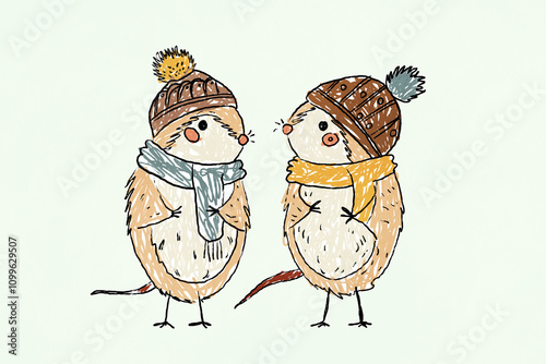 Cute winter animals wearing hats and scarves illustration photo