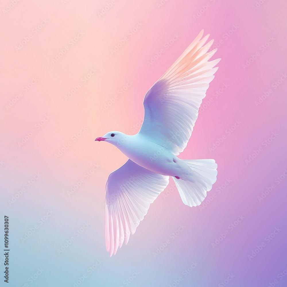 Fototapeta premium Elegant Bird Silhouette Soaring in Pastel Sky with Gradient Hues and Soft Lighting