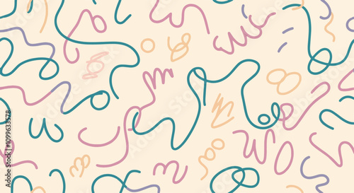 Fun Line Doodle Seamless Pattern