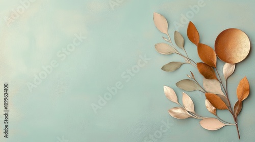 Exquisite gold leaf on tranquil blue background, a stunning display of nature's artistry and design photo