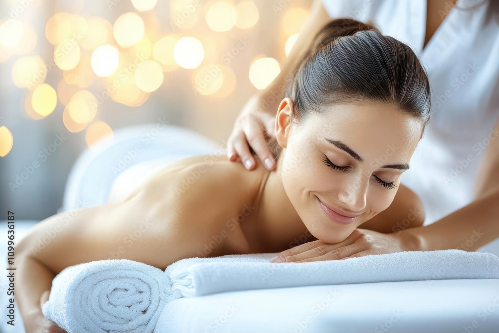 Obraz premium A woman enjoying a relaxing massage in a serene spa environment.