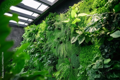 Living Wall Oasis: Tranquility meets contemporary design in this captivating image of a lush vertical garden, showcasing a symphony of vibrant greenery against a sleek backdrop. photo