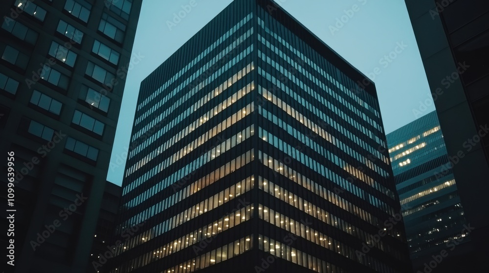 Naklejka premium Evening Cityscape with Lights in Business District