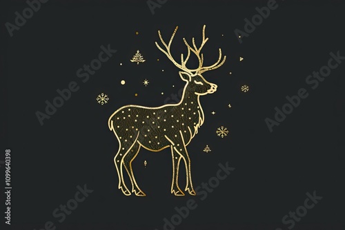 Gold lines forming a minimalist reindeer on a Christmas card