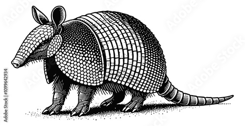 armadillo engraving black and white outline
