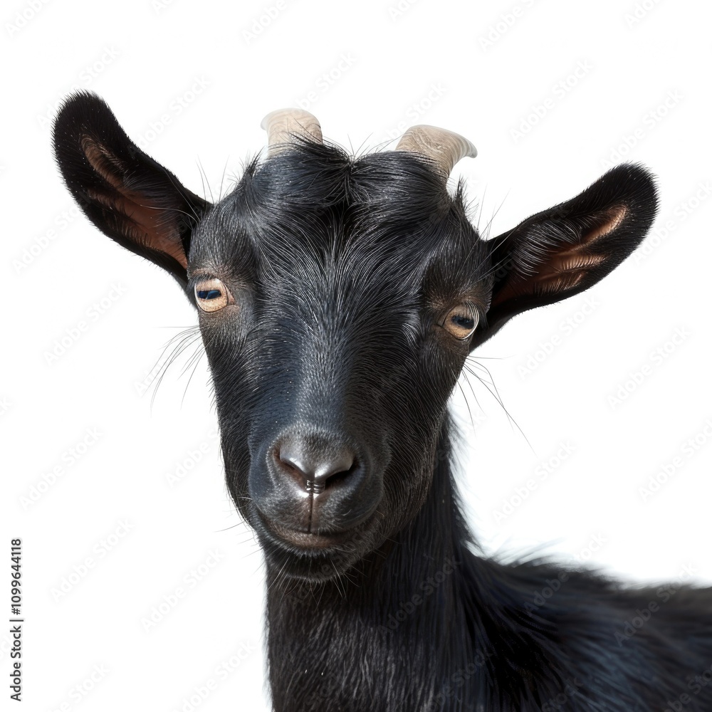 Fototapeta premium Black goat portrait isolated on white background.