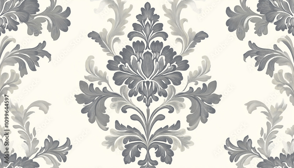 Fototapeta premium Minimalist Damask with Grey and White