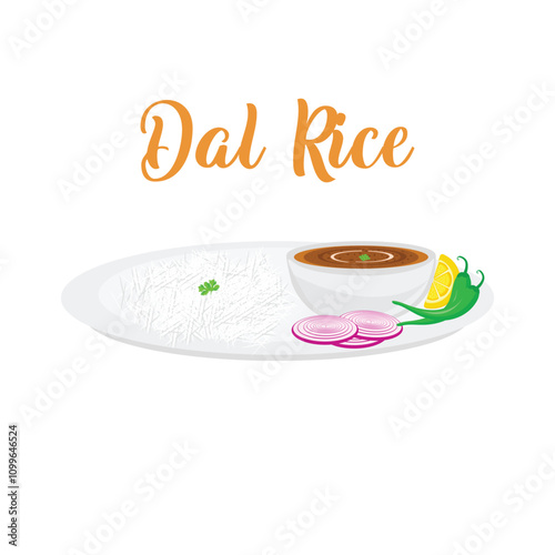 Indian Delicious Food Dal Rice Vector Illustration