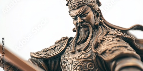 Angry Guan Yu Bronze Statue Close-Up