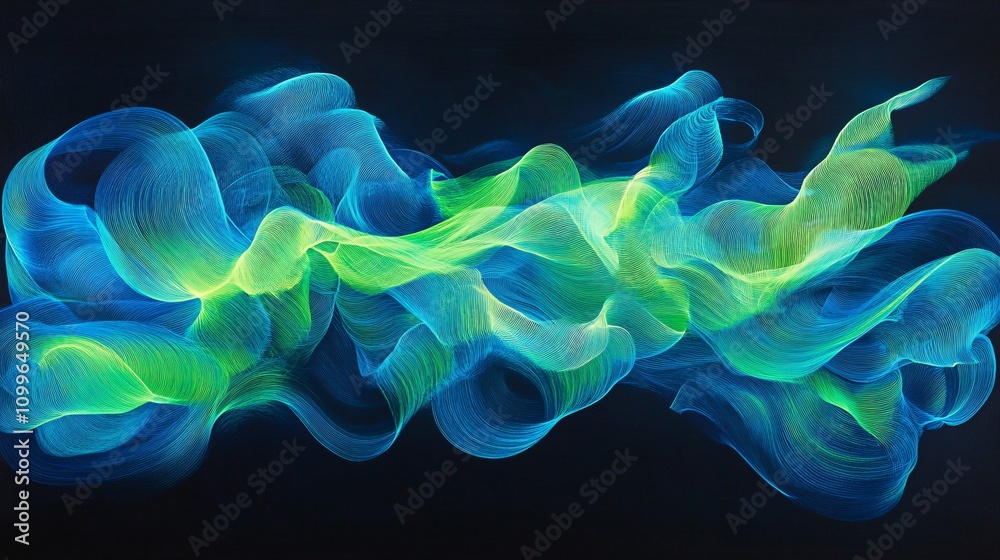 Obraz premium Abstract Blue and Green Swirling Lines on Black Background