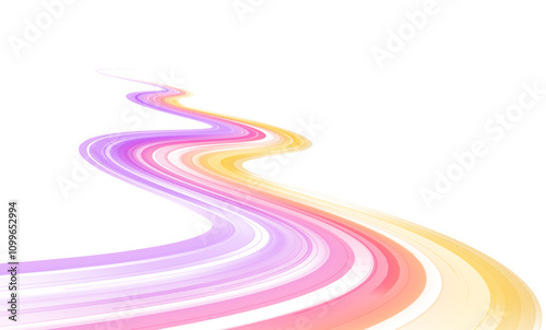 High speed IT technology concept, abstract stripes as data transfer on white background in png format. A colorful motion background of city light trails.