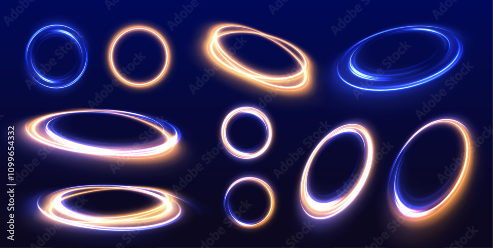 Set of neon blurry light circles at motion . Vector swirl trail effect. Abstract vector fire circles, sparkling swirls and energy light spiral frames. Set of neon blurry light circles at motion . Vector swirl trail effect. Abstract vector fire circles, sparkling swirls and energy light spiral frames.
