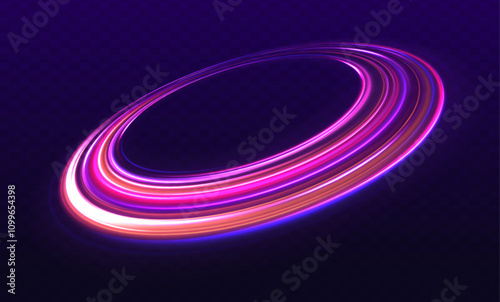 Vector swirl trail effect. Neon ellipse in the form of speed. Glowing spiral. Abstract vector fire circles, sparkling swirls and energy light spiral frames.	