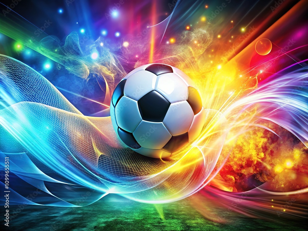 Naklejka premium Experience a lively, abstract soccer-themed background design, bursting with vibrant colors and patterns, ideal for sports projects and creative endeavors that ignite the imagination.