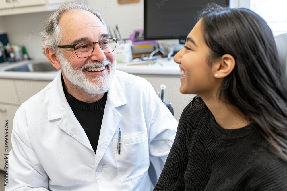 Fototapeta premium Doctor in White Coat Advising Patient on Preventive Care During Consultation