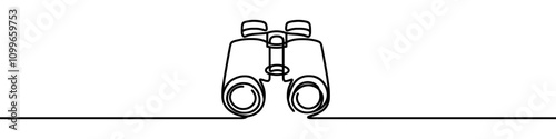 Minimalist vector illustration depicting a pair of binoculars, drawn with a single unbroken line