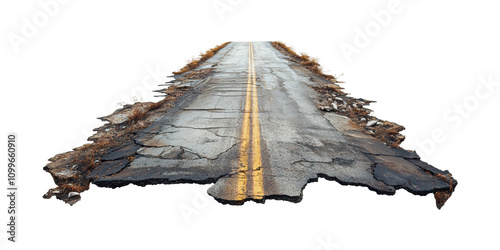 Broken Highway Section With Grass Isolated On Transparent Background