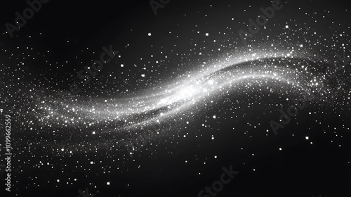 A black and white line drawing of the Milky Way, focusing on its spiral structure with radiant star clusters.