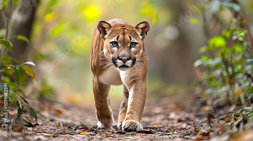 Majestic front view of a wild panther, captivating wildlife photography showcasing nature s power. photo