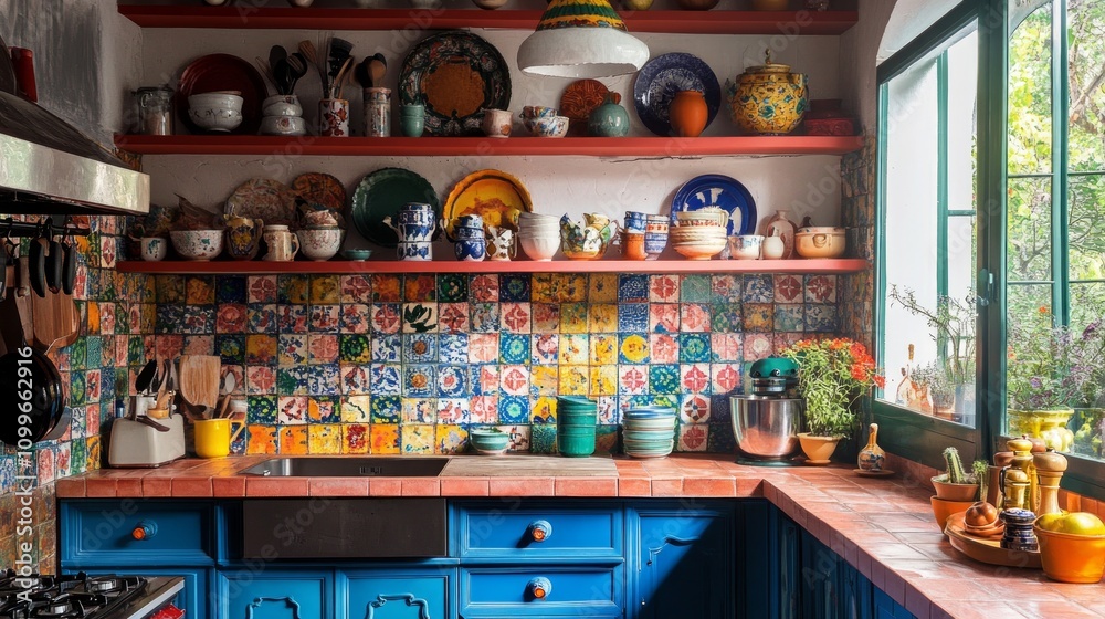 Fototapeta premium Colorful and Vibrant Kitchen Design with Mosaic Tiles