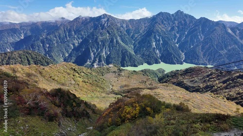 Kurobedaira Station, Tateyama, Toyama, Chubu, Japan, A panoramic view of majestic mountains under a bright blue sky photo
