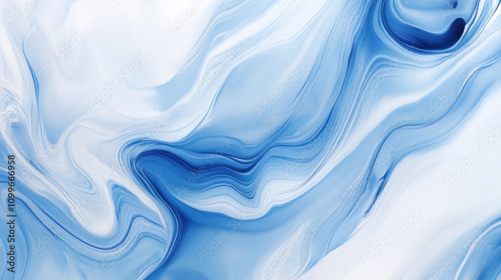 Naklejka premium Abstract Blue White Swirls Fluid Art Modern Background Design Aesthetic Waves Flow Relaxation