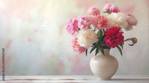 Wallpaper Mural Beautiful spring background delicate pink peonies in a vase on a light background close-up and copy space. Torontodigital.ca