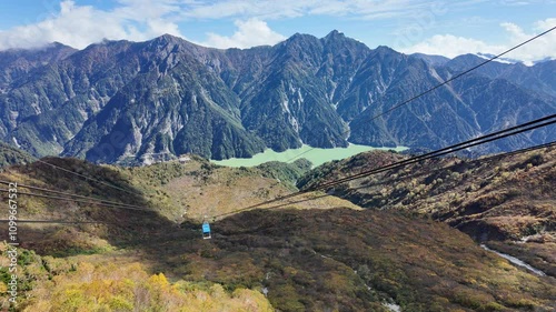 Kurobedaira Station, Tateyama, Toyama, Chubu, Japan, A panoramic view of majestic mountains under a bright blue sky photo