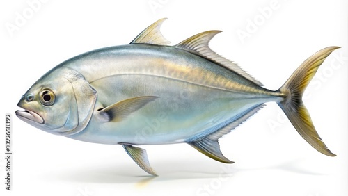 Longfin Trevally on White Background - Minimalist Marine Photography of Caranx Ignobilis for Stock Images, Aquatic Life, Underwater Species, Fish Illustrations, Nature Photography photo