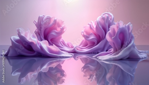 Wallpaper Mural Abstract lavender backdrop displays 3D drapery like shapes with mirror reflection. Surreal blend of colors. Gentle, minimalist aesthetic. Concept for design decor. Artistic, phantasmagoric imagery. Torontodigital.ca
