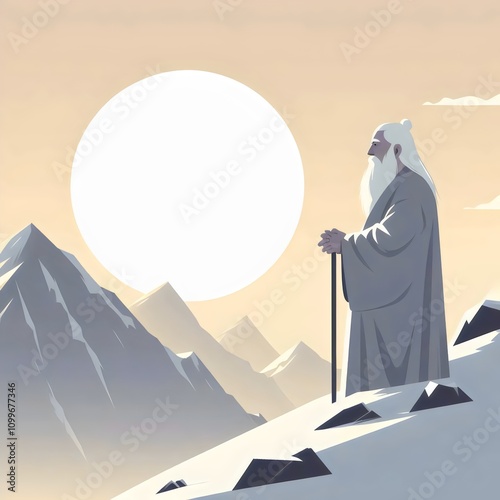 Samurai in the mountains and sunset.