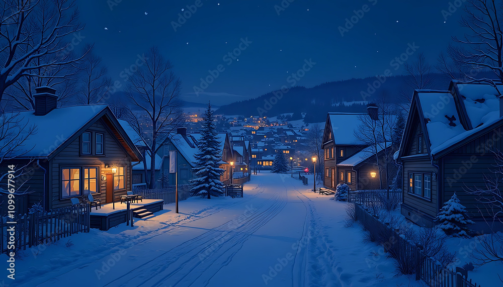 Fototapeta premium Village Night Scene