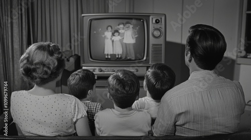 Family watching TV in the 1950s - A nostalgic moment