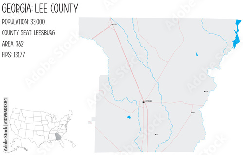 Large and detailed map of Lee County in Georgia, USA.