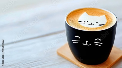 A cup of coffee with a cute cat face latte art design photo