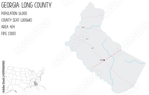 Large and detailed map of Long County in Georgia, USA.