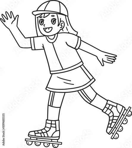 Inline Skating Girl Isolated Coloring Page 