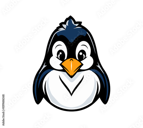 Penguin logo, penguin cartoon isolated on white, Penguin face Mascot Logo white background