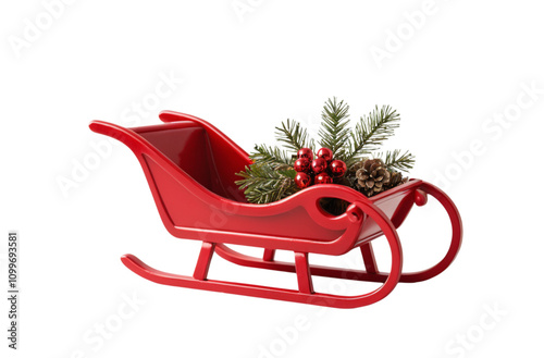 Red sled Christmas glides through snow photo