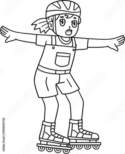Female Inline Skater Practicing Isolated Coloring 